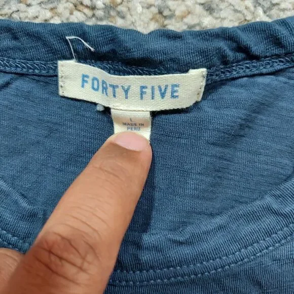 Forty Five Crew Pocket Tee Shirt Blue Short Sleeve Single Stitch  Men's Size L - Picture 3 of 6